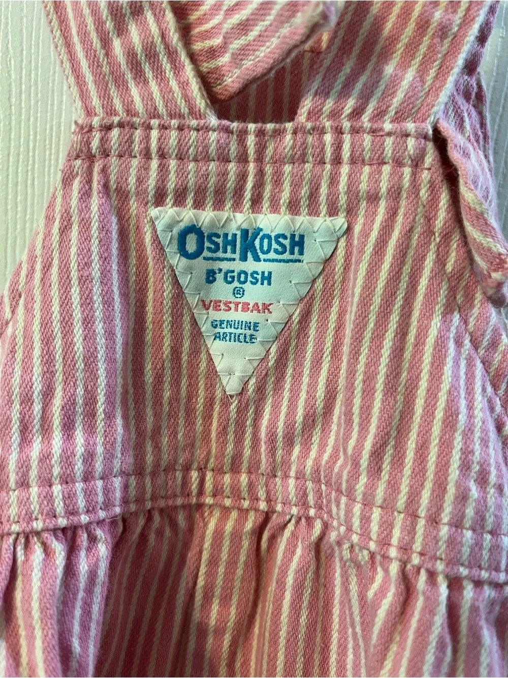 Vintage OshKosh B'Gosh Pink & White Hickory Railroad Striped Vestbak Overalls